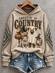 Women's Western Halloween Horses Art Printed Hooide