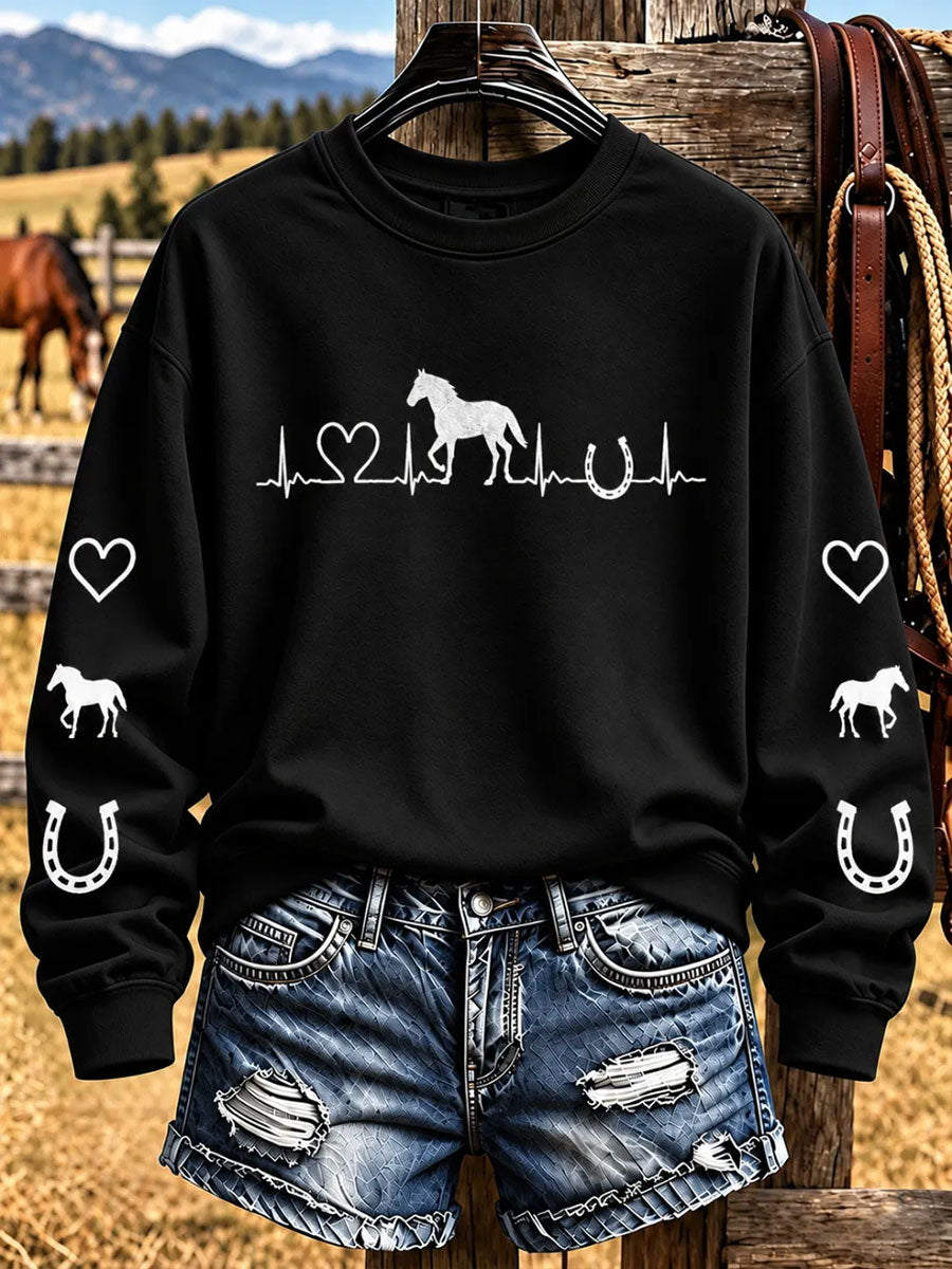 Women's Western Horse Art Regular Sweatshirt