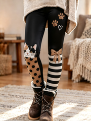 Women's Fall/Winter Cat Printed Velvet Leggings