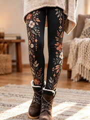 Women's Fall/Winter Floral Art Printed Velvet Leggings