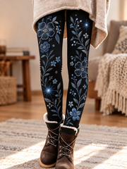 Women's Fall/Winter Floral Art Printed Velvet Leggings
