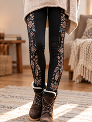 Women's Fall/Winter Floral Art Printed Velvet Leggings