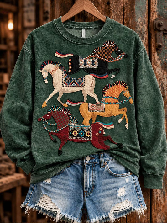 Women's Horse Print Regular Sweatshirt