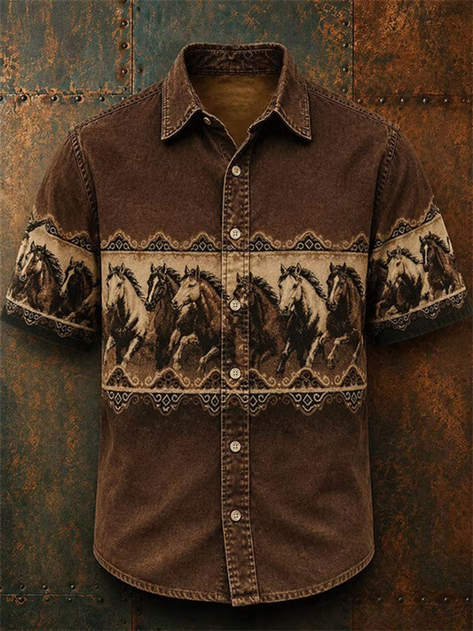 Men's Horse Print Short Sleeve Shirt