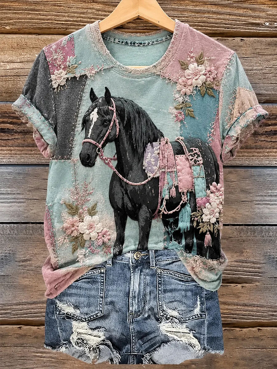 Women's Horse Print Short-sleeved T-shirt