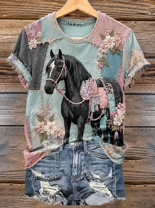 Women's Horse Print Short-sleeved T-shirt