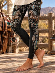 Women's Western Horse Print Velvet Leggings