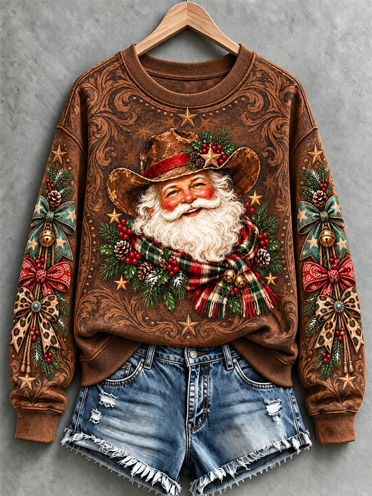 Women's Western Style Christmas Santa Print Sweatshirt