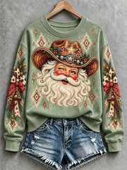 Women's Western Style Christmas Santa Print Sweatshirt
