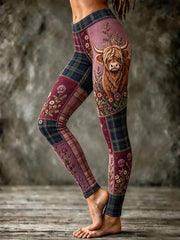 Women's Plaid Highland Cow Print  Leggings