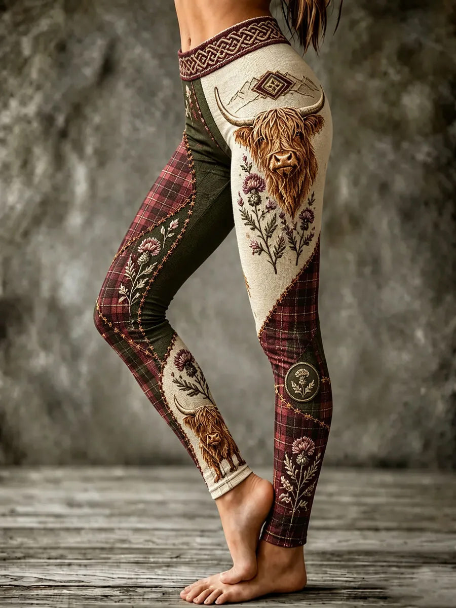 Women'S Plaid Highland Cow Print  Leggings
