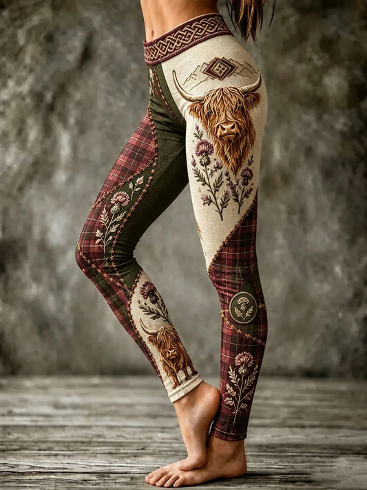 Women'S Plaid Highland Cow Print  Leggings