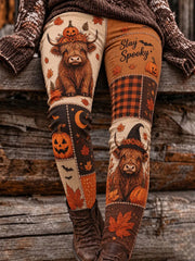 Women's Halloween Highland Cow Pumpkin  Leggings