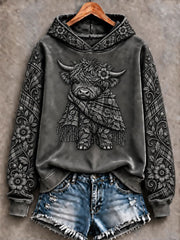 Women's Highland Cow Art Print Casual Hoodie