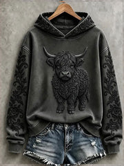 Women's Highland Cow Art Print Casual Hoodie