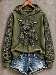 Women's Highland Cow Art Print Casual Hoodie