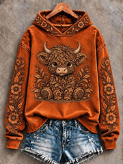 Women's Highland Cow Art Print Casual Hoodie
