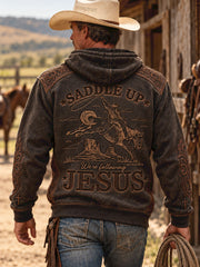Men's Retro Westren Style Faith Lover Art Printed Hoddie