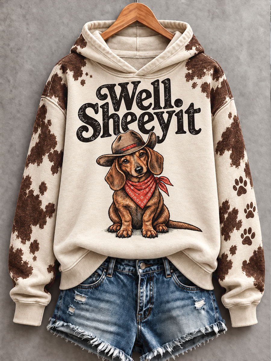 Women's Retro Westren Style Dogs Lover Art Printed Hoodie