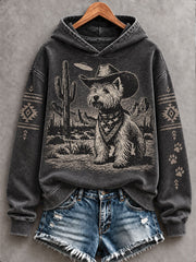 Women's Retro Westren Style Dogs Lover Art Printed Hoodie
