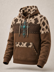 Men's Christian Cross Print Oversized Drop-Shoulder Hoodie With Pockets