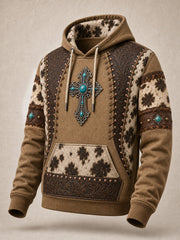 Men's Christian Cross Print Oversized Drop-Shoulder Hoodie With Pockets