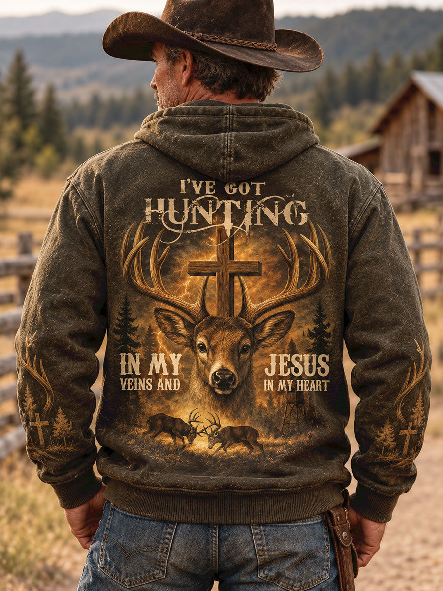 Men's Retro Westren Style Faith Lover Art Printed Hoddie