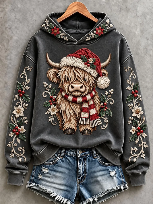 Women's Cute Highland Cow Art Hoodie