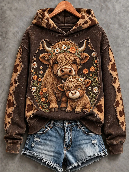 Women's Cute Highland Cow Art Hoodie