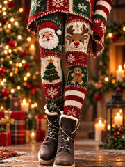 Women's Christmas Santa Reindeer Gingerbread Man Snowflake Print Velvet Leggings
