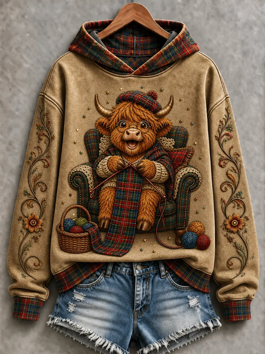 Women's Cute Highland Cow Art Hoodie