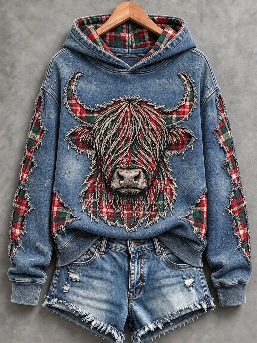 Women's Cute Highland Cow Art Hoodie
