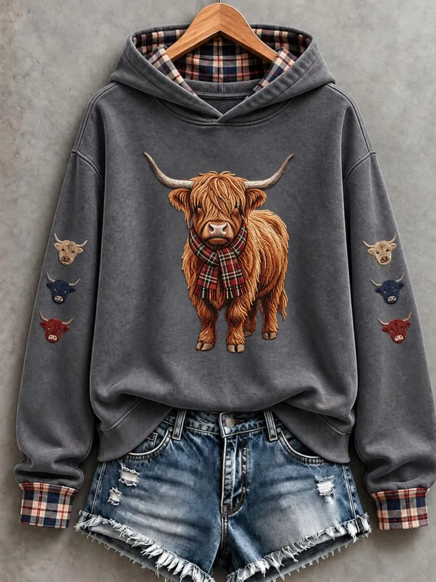 Women's Cute Highland Cow Art Hoodie