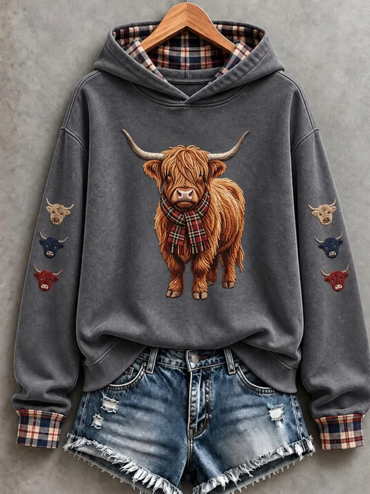 Women's Cute Highland Cow Art Hoodie