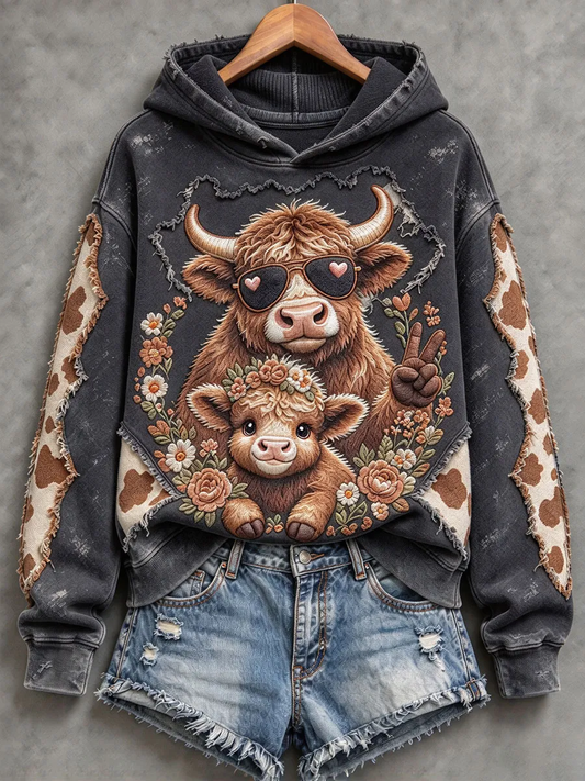 Women's Cute Highland Cow Art Hoodie