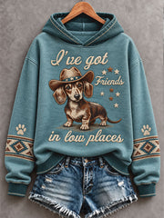 Women's Retro Western Style Dogs Lover Art Printed Hoodie