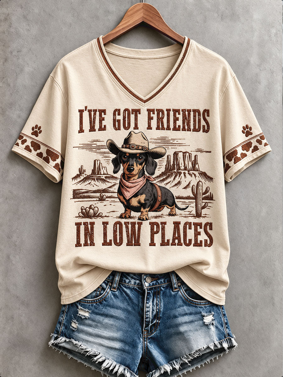 Women's Retro Western Style Dogs Lover Art Printed T-shirt