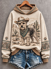 Women's Retro Western Style Dogs Lover Art Printed Hoodie