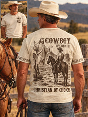 Men's Retro Western Style Faith Lover Art Printed T-shirt