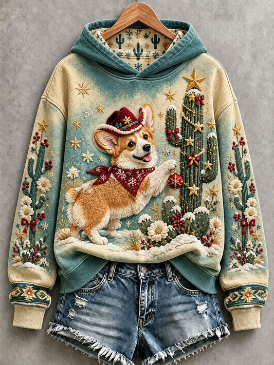 Women's Western-Style Christmas Corgi Hoodies