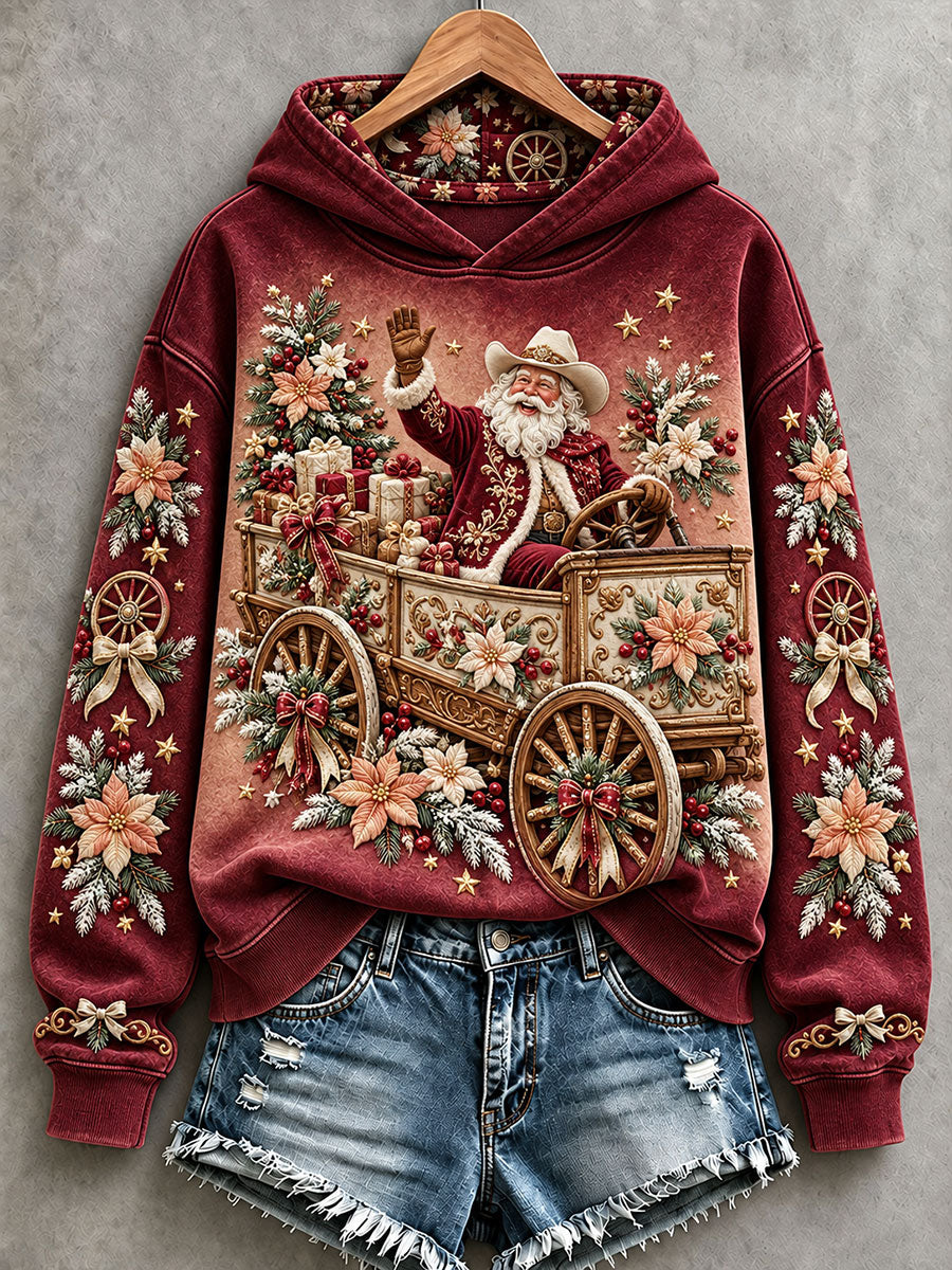 Women's Western Santa Claus Print Hoodies