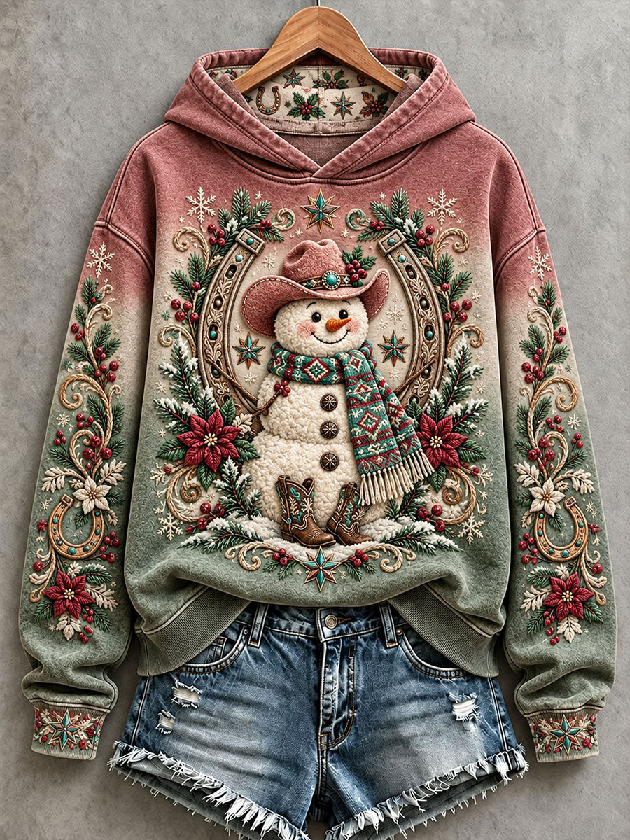 Women's Western-style Christmas snowman print hoodies
