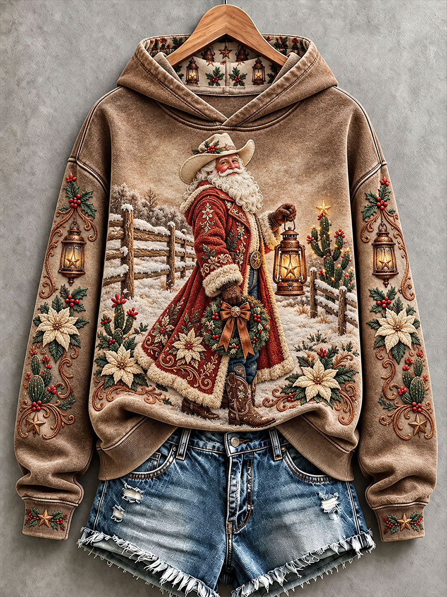 Women's Western Santa Claus Print Hoodies