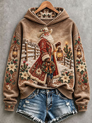 Women's Western Santa Claus Print Hoodies