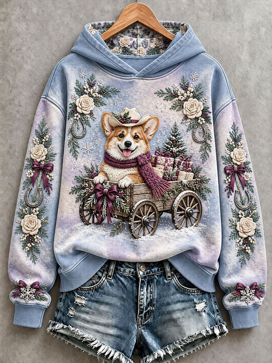 Women's Western-Style Christmas Corgi Hoodies