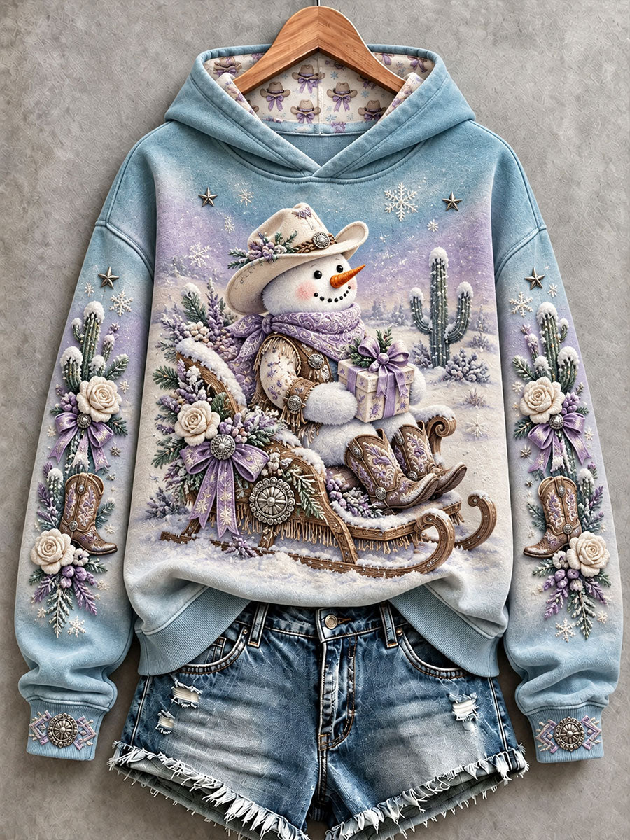 Women's Western-style Christmas snowman print hoodies