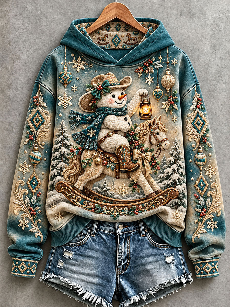 Women's Western-style Christmas snowman print hoodies
