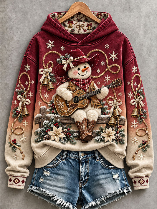 Women's Western-style Christmas snowman print hoodies