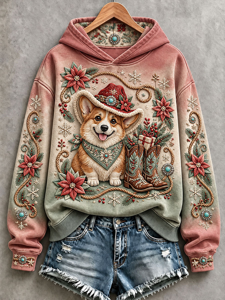 Women's Western-Style Christmas Corgi Hoodies