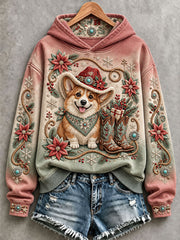 Women's Western-Style Christmas Corgi Hoodies
